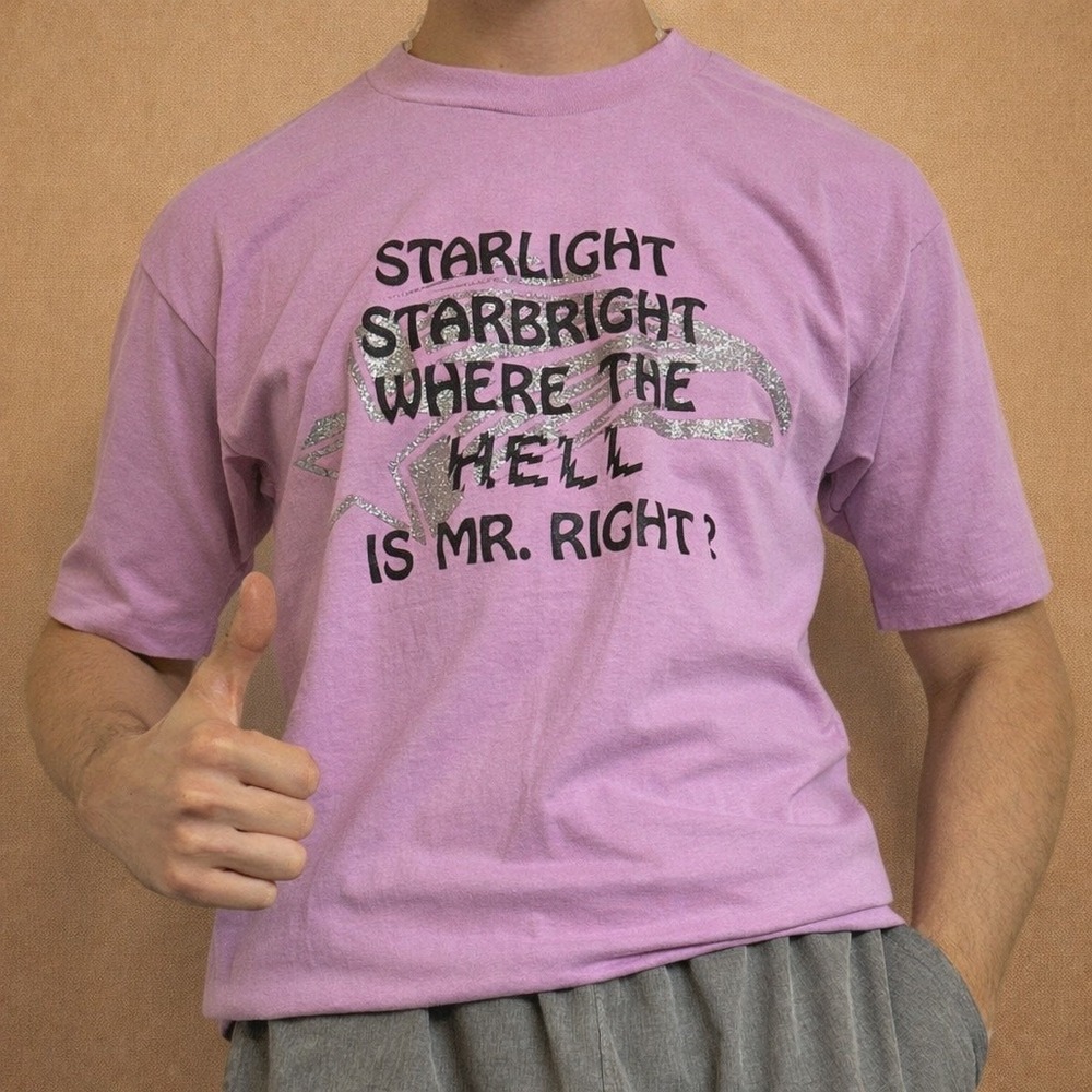 Hanes 50/50 VTG Tshirt Sz L Pink Graphic Made in USA Single Stitch Humor Glitter